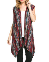 Niobe Clothing Patterned Sleeveless Asymmetric Hem Open Front Cardigan (Floral Stripe) - Cardigans