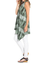 Niobe Clothing Patterned Sleeveless Asymmetric Hem Open Front Cardigan (Shades of Green) - Cardigans