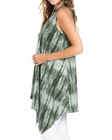 Niobe Clothing Patterned Sleeveless Asymmetric Hem Open Front Cardigan (Shades of Green) - Cardigans