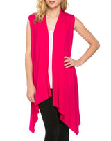 Niobe Clothing Solid Color Sleeveless Asymmetric Hem Open Front Cardigan (Fuchsia) - Cardigans