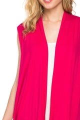 Niobe Clothing Solid Color Sleeveless Asymmetric Hem Open Front Cardigan (Fuchsia) - Cardigans