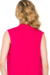 Niobe Clothing Solid Color Sleeveless Asymmetric Hem Open Front Cardigan (Fuchsia) - Cardigans