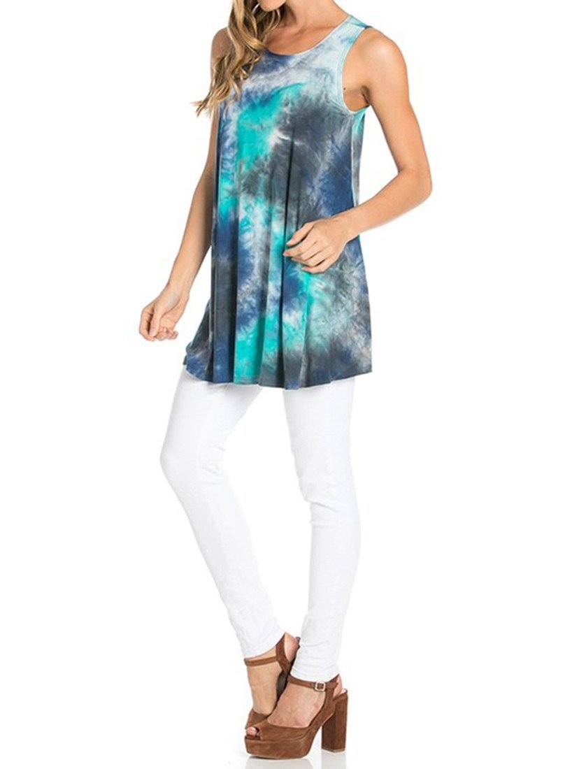 Azules Sleeveless A-line Tank Tunic (Oceanic Waters) - f_tops