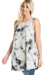 Azules Sleeveless A-line Tank Tunic (Shadow Tie Dye) - Tunics