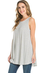 Azules Sleeveless A-line Tank Tunic (Black White Stripes) - Tunics