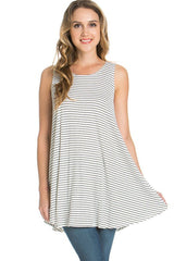 Azules Sleeveless A-line Tank Tunic (Black White Stripes) - Tunics