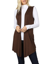Lightweight Sleeveless Open Draped Cardigan Cardigans- Niobe Clothing