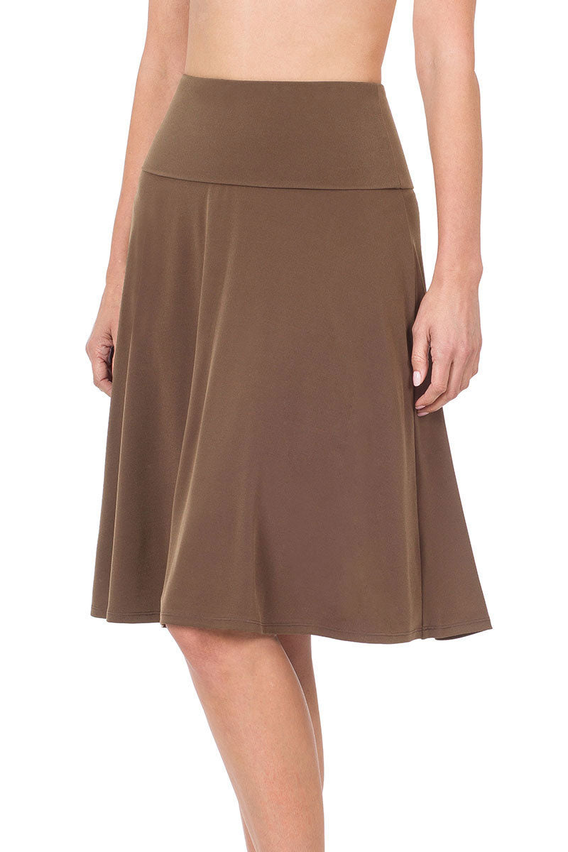 Zenana High Waist Fold Over A-Line Flared Midi Swing Skirt - Skirts sb_bottoms
