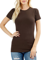 Womens Basic Cotton Crew Neck Short Sleeve Long Tee Shirt Tops- Niobe Clothing