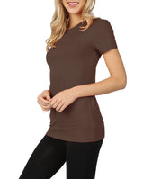 Womens Basic Cotton Crew Neck Short Sleeve Long Tee Shirt Tops- Niobe Clothing