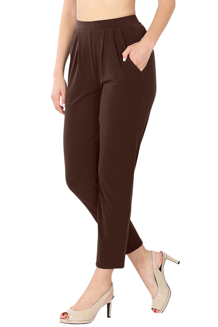 Zenana Pleated High Rise Elastic Waist Ankle Pants w/ Pockets - Trousers sb_bottoms