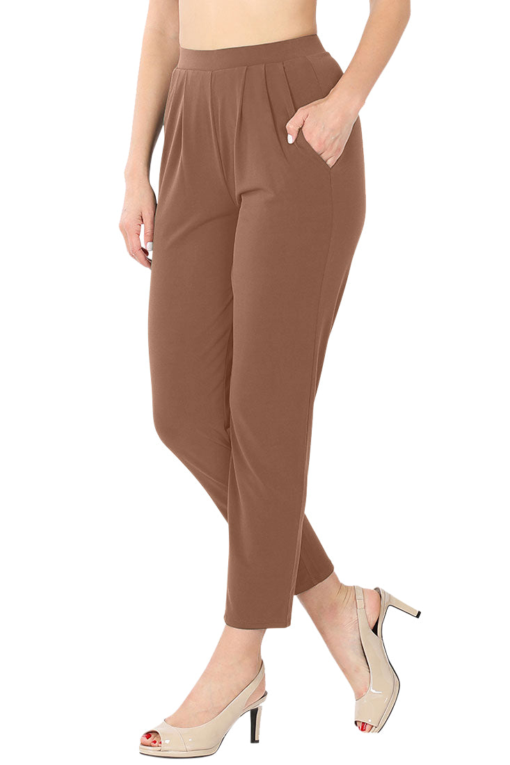Zenana Pleated High Rise Elastic Waist Ankle Pants w/ Pockets - Trousers sb_bottoms
