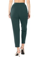 Pleated High Rise Elastic Waist Ankle Pants w/ Pockets