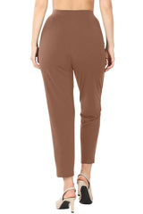 Pleated High Rise Elastic Waist Ankle Pants w/ Pockets