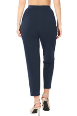 Pleated High Rise Elastic Waist Ankle Pants w/ Pockets