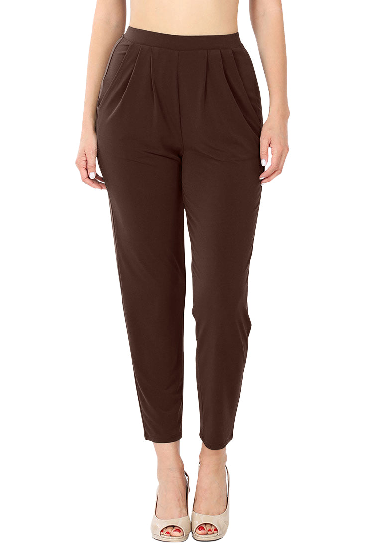 Zenana Pleated High Rise Elastic Waist Ankle Pants w/ Pockets - Trousers sb_bottoms