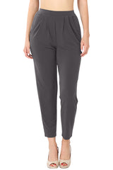 Pleated High Rise Elastic Waist Ankle Pants w/ Pockets