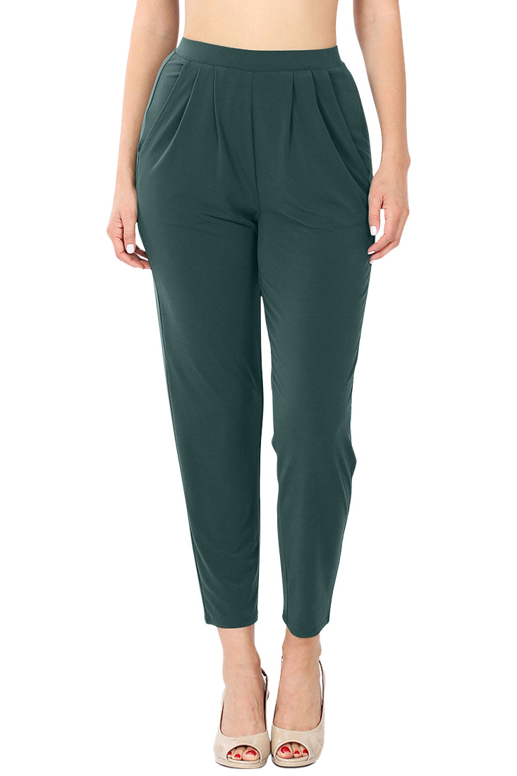 Zenana Pleated High Rise Elastic Waist Ankle Pants w/ Pockets - Trousers sb_bottoms