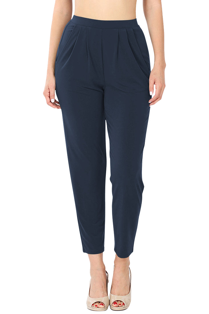 Zenana Pleated High Rise Elastic Waist Ankle Pants w/ Pockets - Trousers sb_bottoms