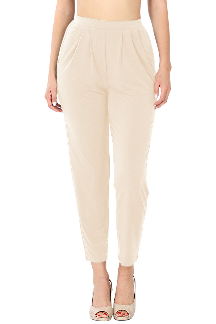 Zenana Pleated High Rise Elastic Waist Ankle Pants w/ Pockets - Trousers sb_bottoms