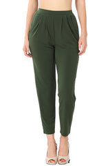 Pleated High Rise Elastic Waist Ankle Pants w/ Pockets