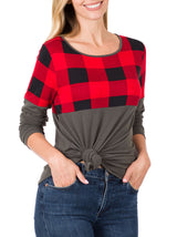 Plaid Colorblock Long Sleeve Shirt