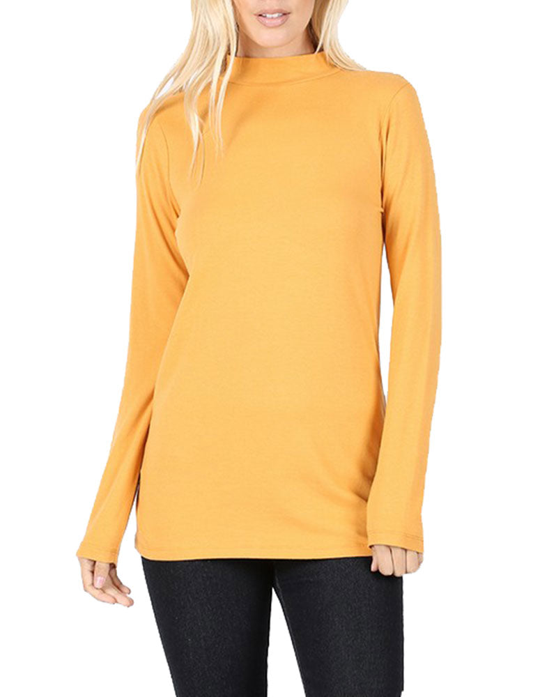 Zenana Cotton Long Sleeve Mock Neck - Shirts sb_tops