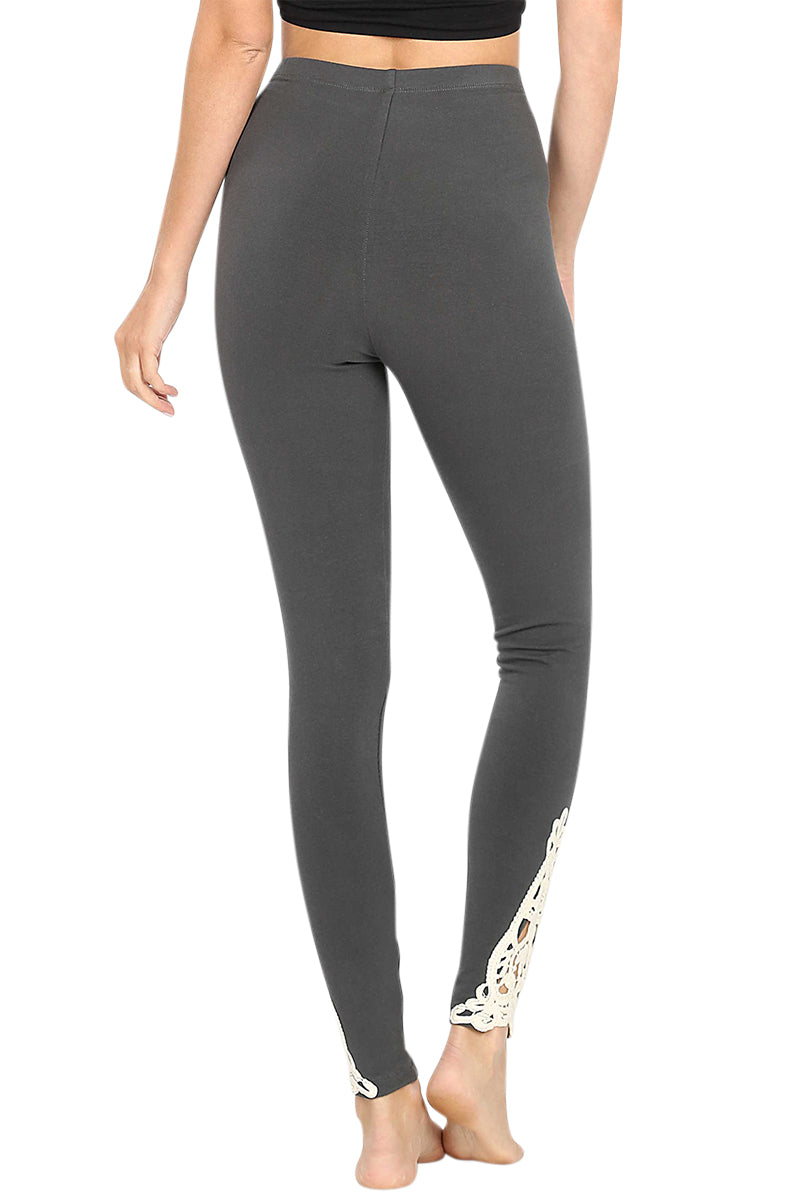 Zenana Cotton Full Length Ankle Lace Leggings - Leggings sb_bottoms