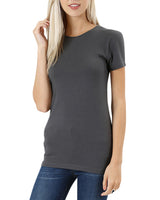 Womens Basic Cotton Crew Neck Short Sleeve Long Tee Shirt Tops- Niobe Clothing