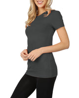 Womens Basic Cotton Crew Neck Short Sleeve Long Tee Shirt Tops- Niobe Clothing