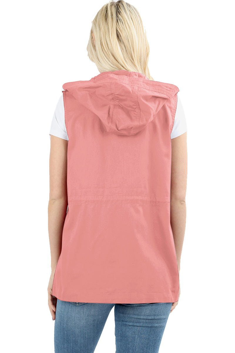 Zenana Sleeveless Utility Hoodie Military Vest - Vests sb_outerwear