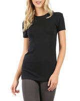 Womens Basic Cotton Crew Neck Short Sleeve Long Tee Shirt Tops- Niobe Clothing