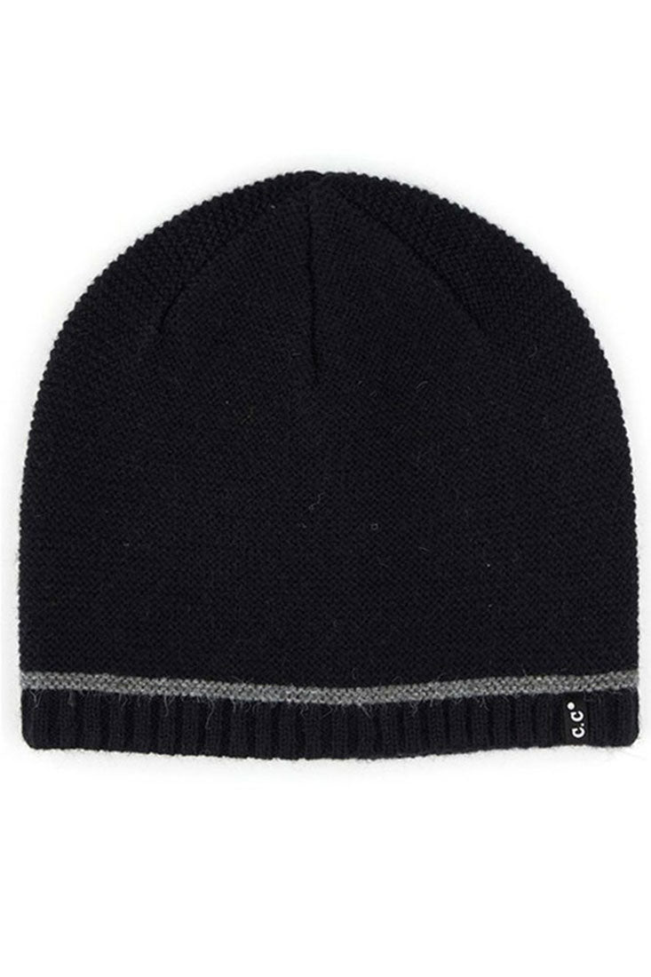 C.C. Skull Cap Single Stripe Accent Knit Beanie - Hats