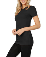 Womens Basic Cotton Crew Neck Short Sleeve Long Tee Shirt Tops- Niobe Clothing