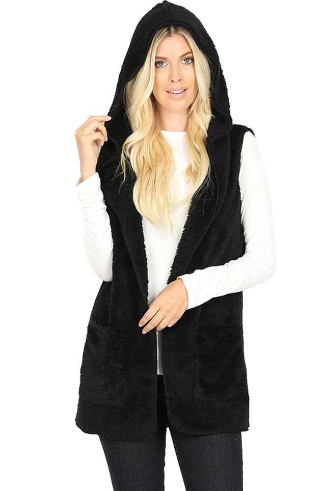 Zenana Sleeveless Faux Fur Hooded Vest - sb_outerwear