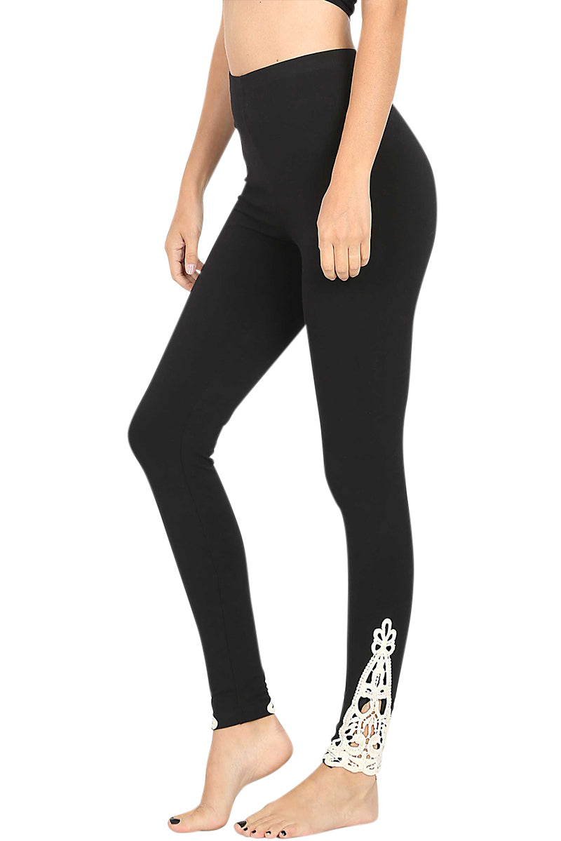 Zenana Cotton Full Length Ankle Lace Leggings - Leggings sb_bottoms