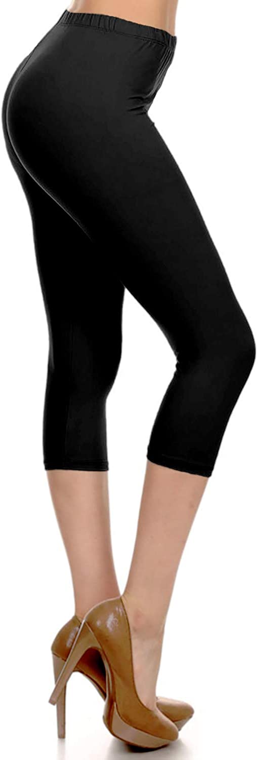 Leggings Depot High Waist Solid Microfiber Ultra Soft Capri Leggings (One Size) - Leggings sb_bottoms