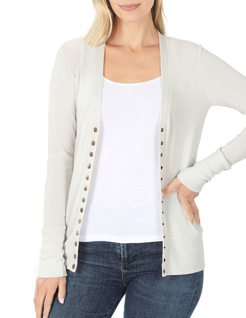 Zenana Snap Button Long Sleeve Sweater Cardigan - Cardigans sb_outerwear