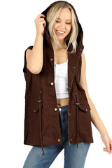 Sleeveless Utility Hoodie Military Vest Cardigans- Niobe Clothing