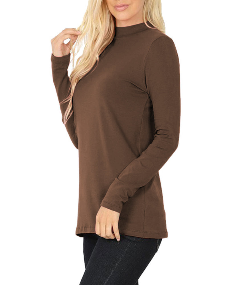 Zenana Cotton Long Sleeve Mock Neck - Shirts sb_tops