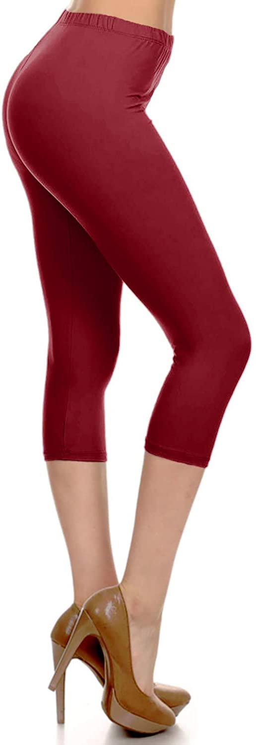 Leggings Depot High Waist Solid Microfiber Ultra Soft Capri Leggings (One Size) - Leggings sb_bottoms