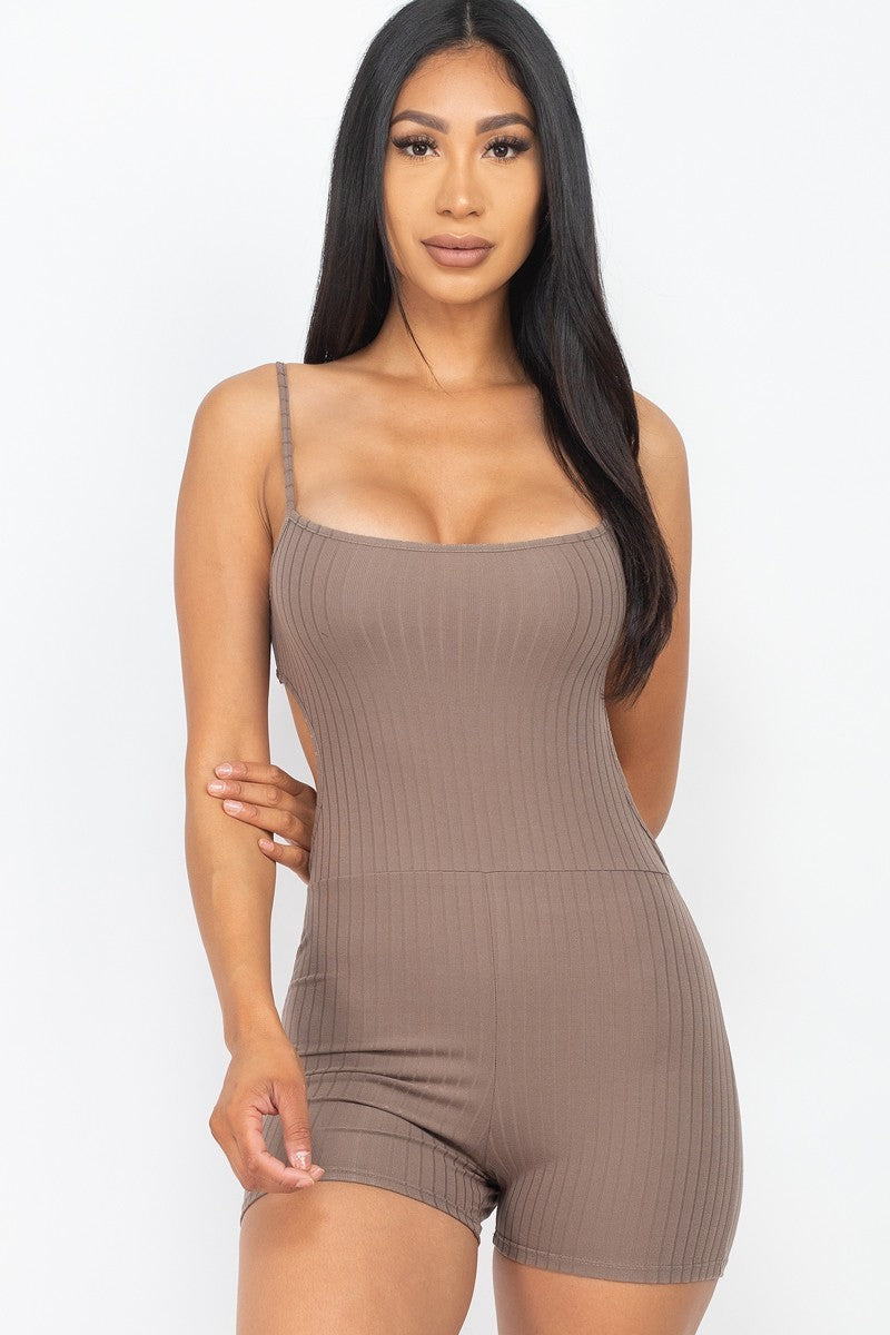 CCWHOLESALECLOTHING Ribbed Sleeveless Back Cutout Bodycon Active Romper - DS OUTERWEAR