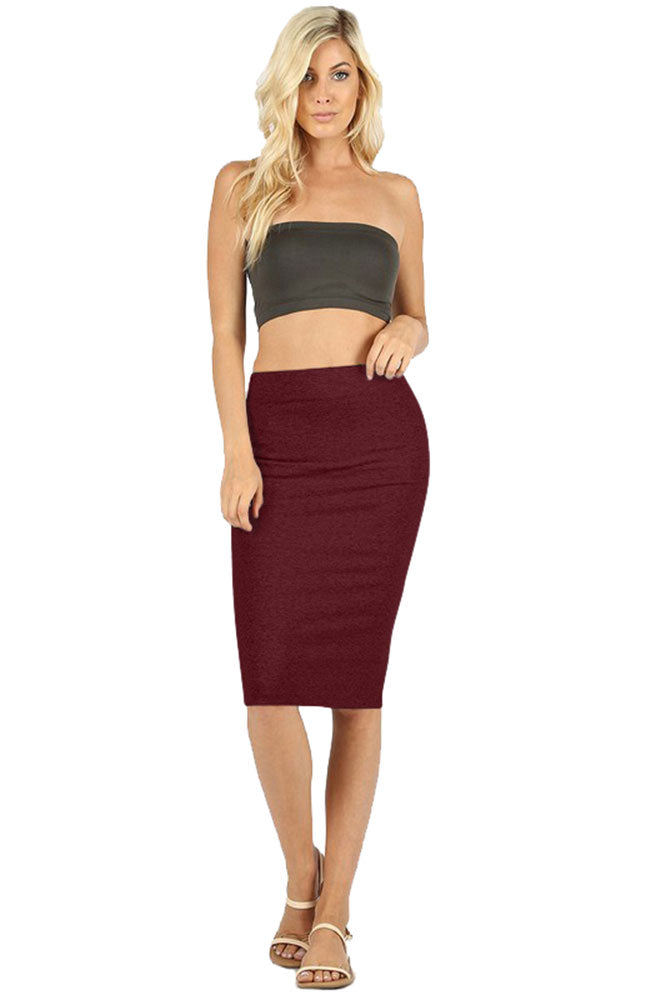 Zenana Cotton High Waist Fitted Midi Pencil Skirt - Skirts sb_bottoms