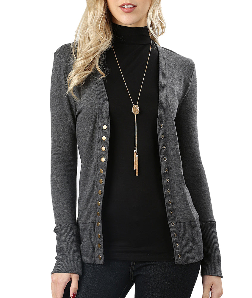 Zenana Snap Button Long Sleeve Sweater Cardigan - Cardigans sb_outerwear
