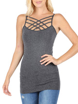 Seamless Nylon Criss Cross Cami Long Tank Top