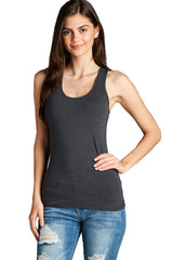 Active Basic Scoop Neck Basic Racerback Cotton Tank Top - Tops