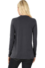 Womens Long Sleeve Cotton Mock Neck Top Tops- Niobe Clothing