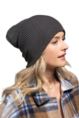 Solid Slouchy Knit Beanie Wide Wale