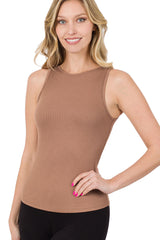 Rayon Ribbed Crew Neck Sleeveless Tank Top