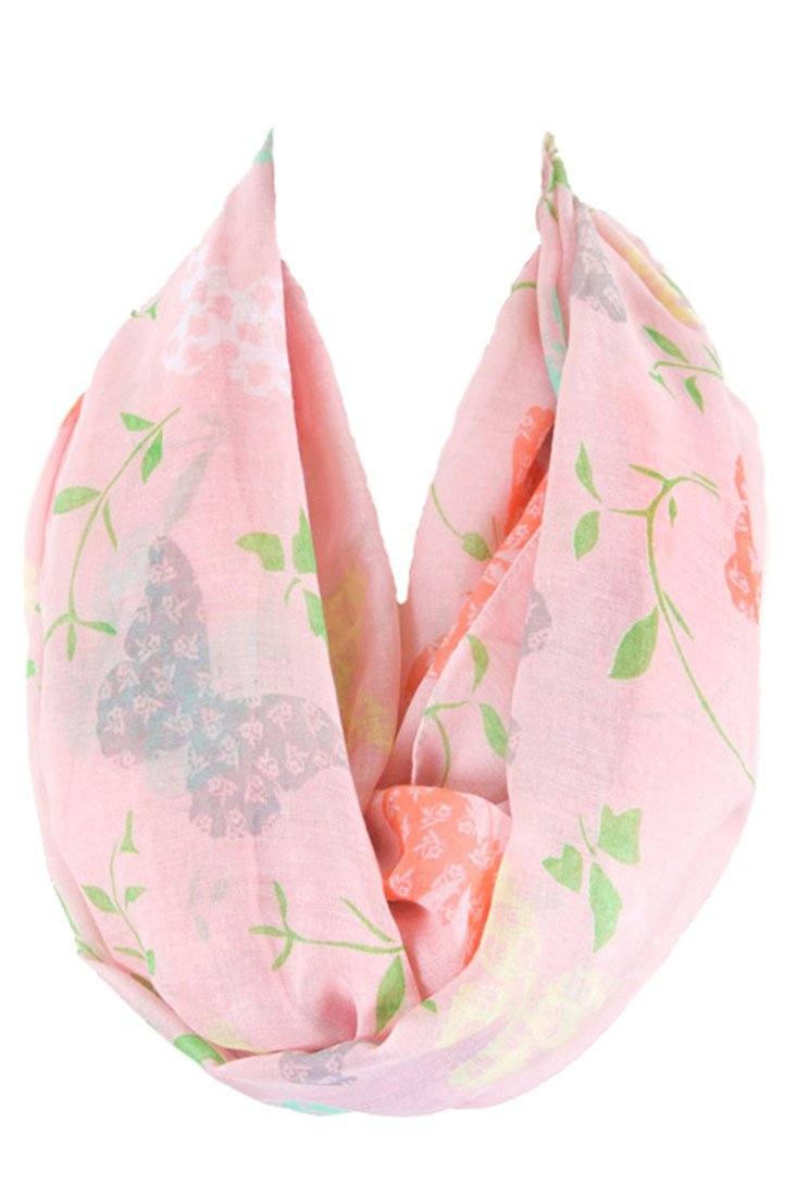Niobe Clothing Soft Butterflies & Floral Pattern Infinity Loop Scarf - Scarves